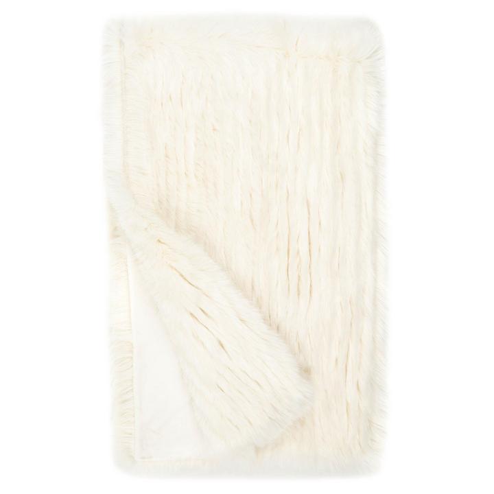 PEACOCK ALLEY MILA LUXURY FAUX FUR THROW BLANKET  IVORY
