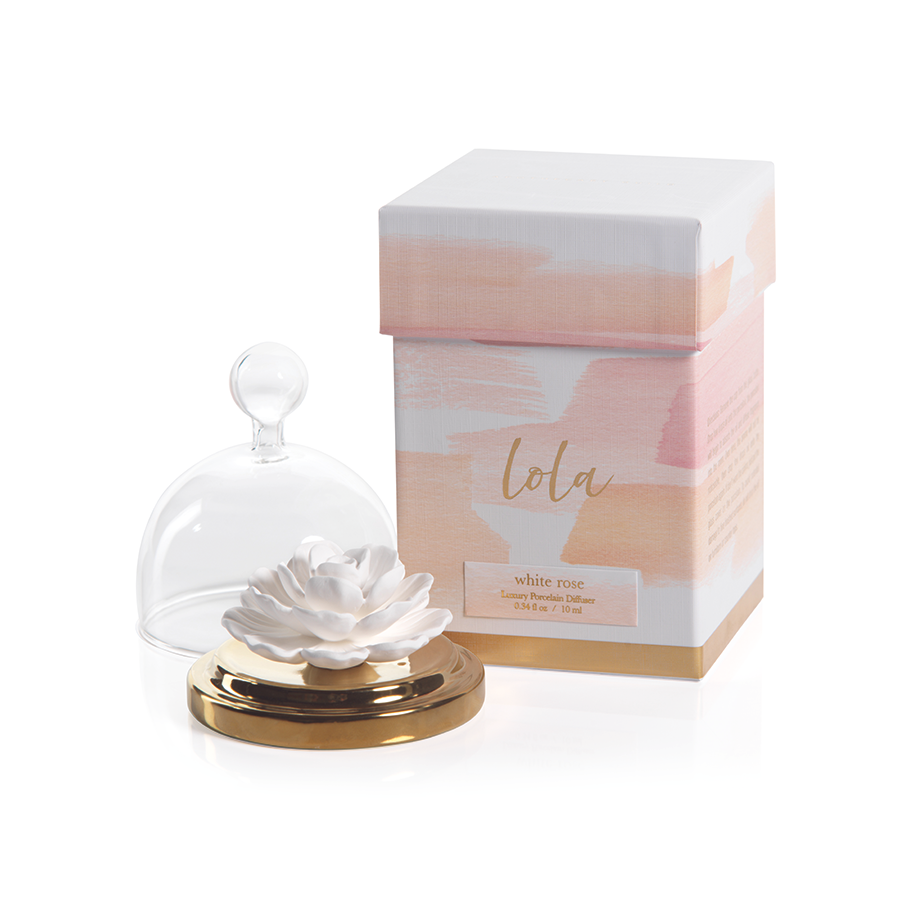 LOLA PORCELAIN DIFFUSER:  WHITE ROSE