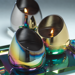 SLANT GLASS CANDLE JAR:   SILVER