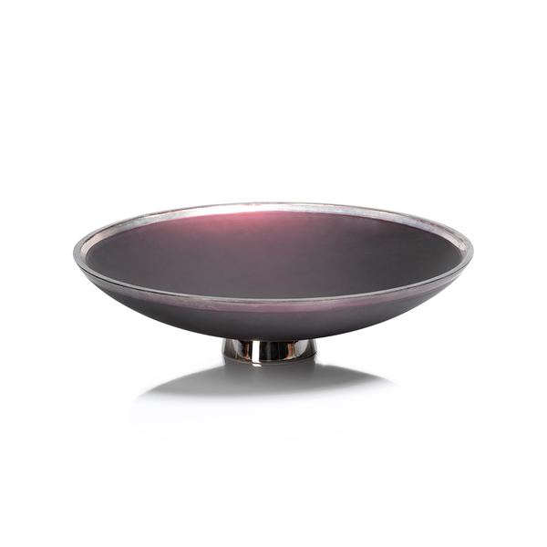 Emilie Wide Glass Bowl on Metal Base - Sangria
