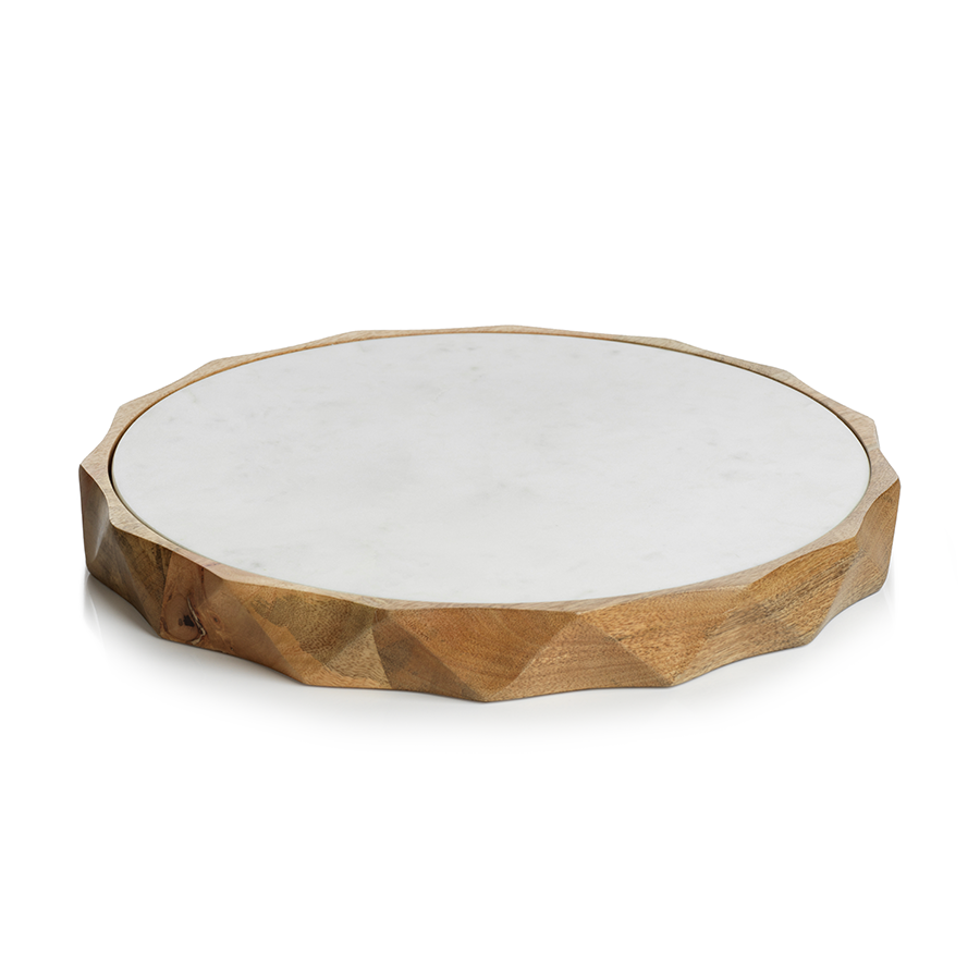 SAN RAMON WOOD AND WHITE MARBLE BOARD - LARGE