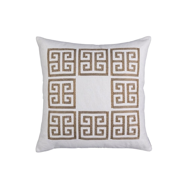GUY SQ. BORDER PILLOW IVORY BASKETWEAVE/ GOLD METALLIC EMBROIDERY 24X24