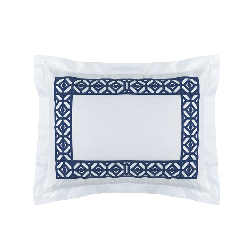 KYLIE STANDARD PILLOW WHITE COTTON SATEEN 400TC / INK BLUE EMBROIDERY 20X26 (INSERT INCLUDED
