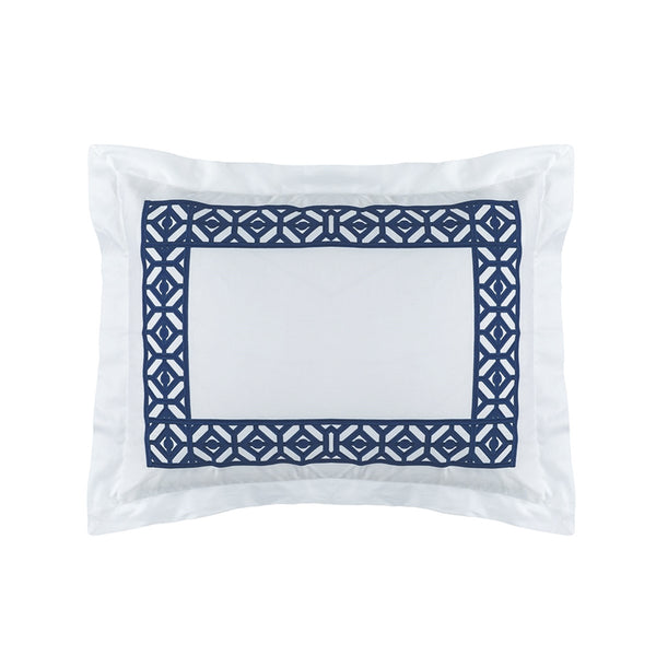 KYLIE STANDARD PILLOW WHITE COTTON SATEEN 400TC / INK BLUE EMBROIDERY 20X26 (INSERT INCLUDED