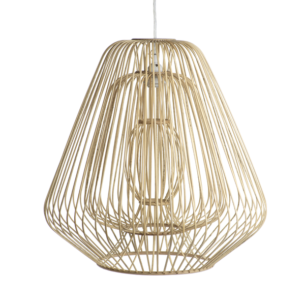 BAMBOO & RATTAN LAYERED BELL SHAPE PENDANT -  NATURAL