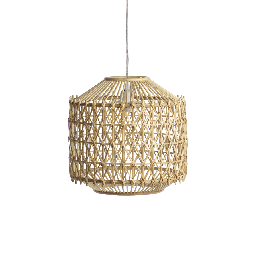 BAMBOO & RATTAN "X" WEAVE CYLINDER PENDANT
