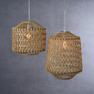 BAMBOO & RATTAN "X" WEAVE CYLINDER PENDANT