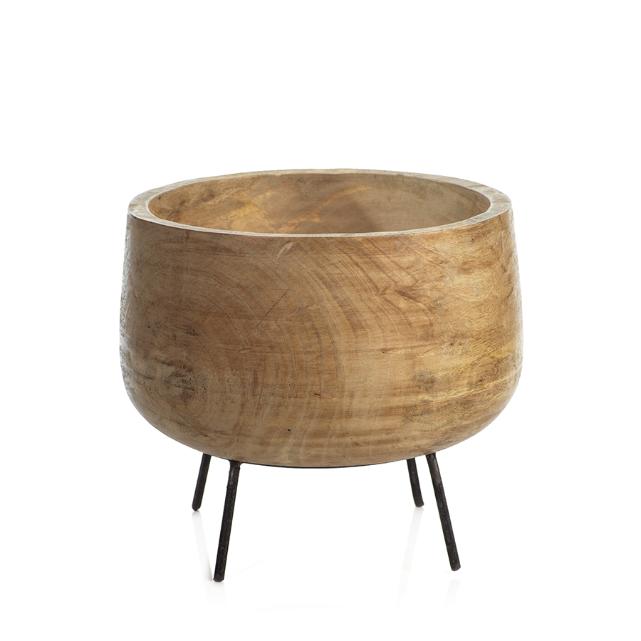 MANGO WOOD BOWL ON METAL STAND - LARGE