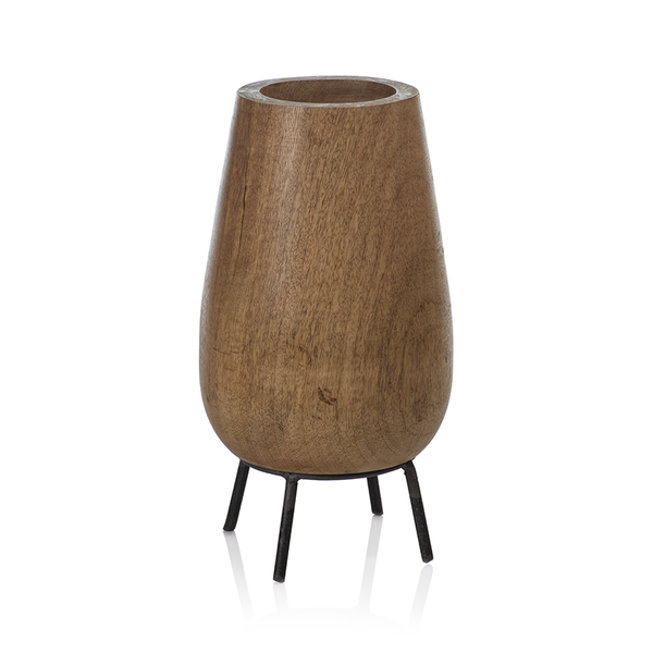 MANGO WOOD BOWL ON METAL STAND - TALL