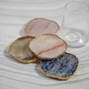 AGATE MARBLE GLASS COASTER WITH GOLD RIM - BLUE TONE